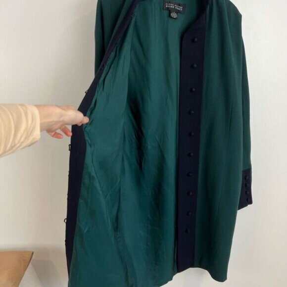 VTG Linda Allard Ellen Tracy Women 8 100% Wool Green Blue Buttoned Sweater Dress - Picture 7 of 15